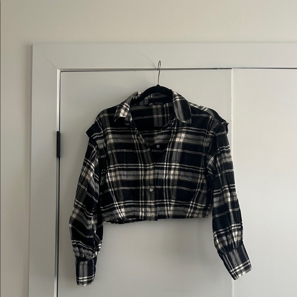 Zara Black and White Plaid Crop Top